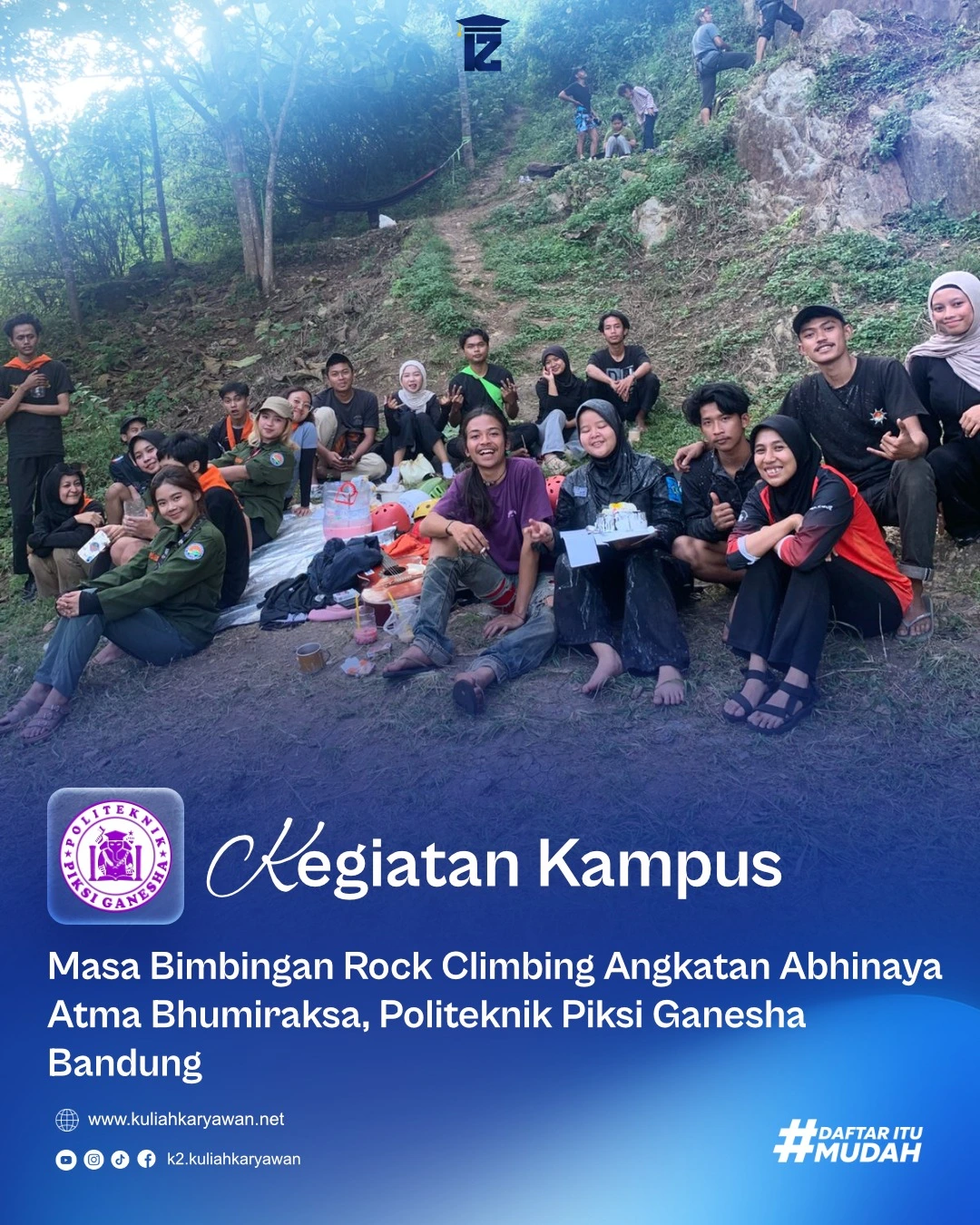 Mahasiswa Politeknik Piksi Ganesha Bandung Ikuti Masa Bimbingan Rock Climbing Angkatan Abhinaya Atma Bhumiraksa